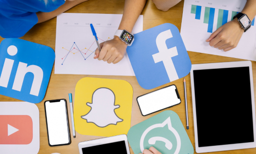 Social Media logos on a project table